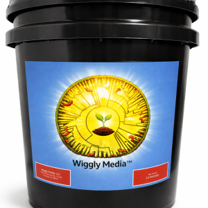 Picture of a bucket of 15 pounds wor worm castings.